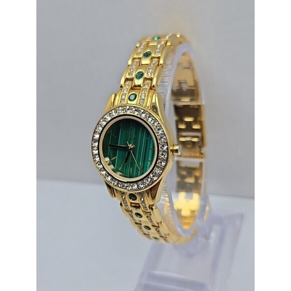 Colleen Lopez Womens Green Malachite Dial Watch Gold Tone Rhinestone New Battery main image 8